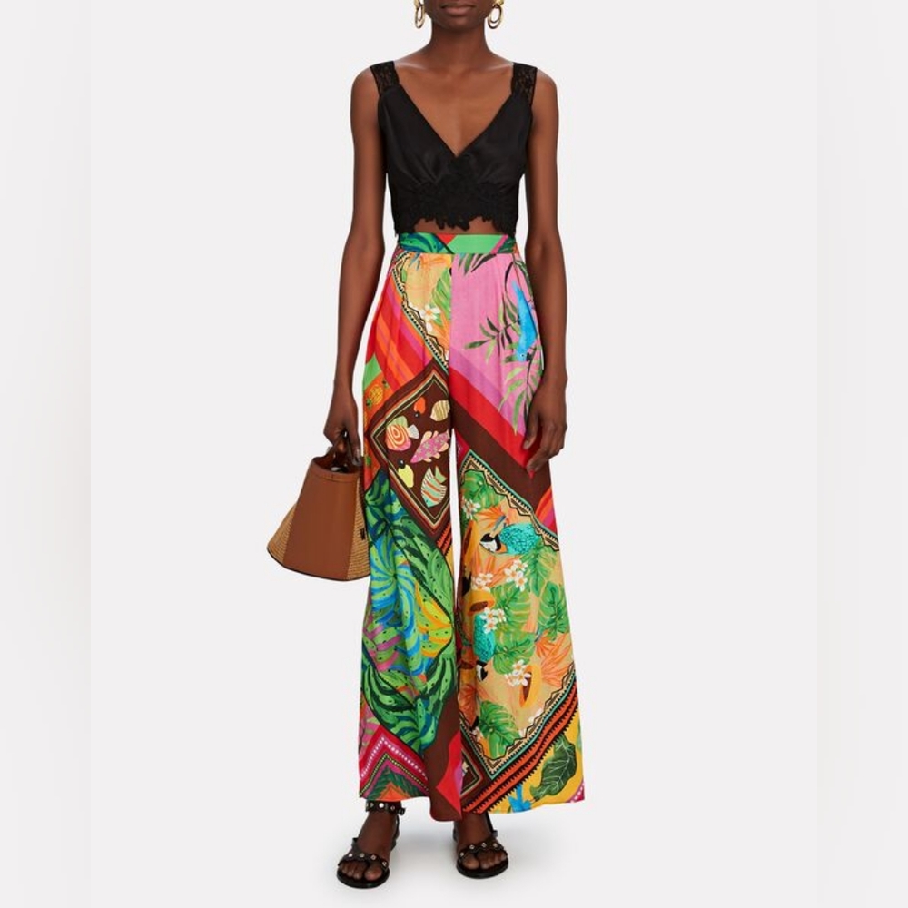 FARM RIO Scarf Printed Wide-Leg Pants, Size S